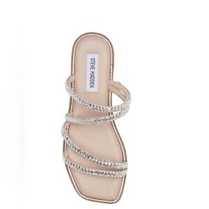 Steve Madden Silver Rhinestone Triple-Strap Slide Sandal